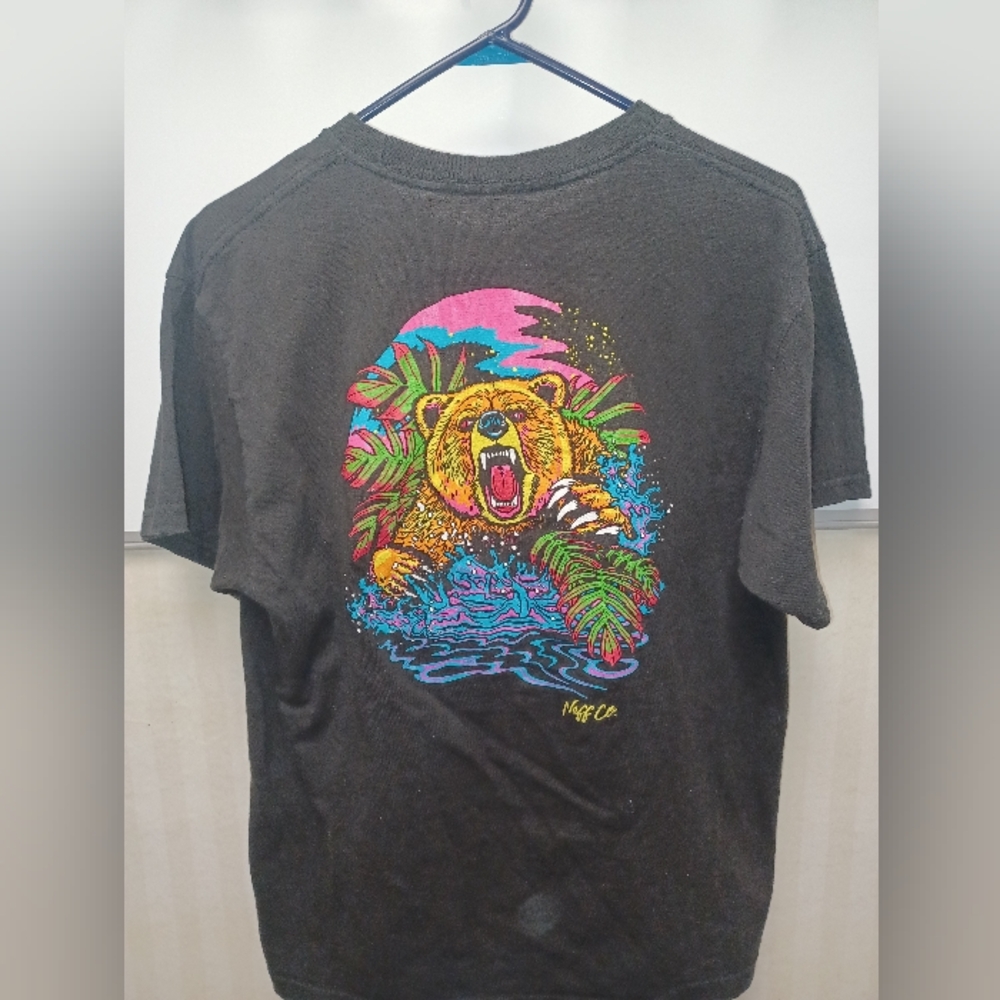 Neff Shirt Adult Large Black Grizzly Bear Colorful Outdoor Skater Sports Tee Men